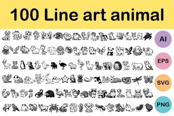 100 Line Art Animal: Clean, Versatile, and Embroidery-Ready