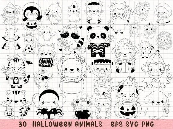 30 Halloween Animal SVG PNG Bundle: Graphics & Illustrations