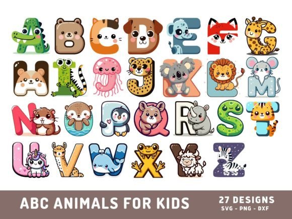 Animal Alphabet SVG, Cute ABC Clipart