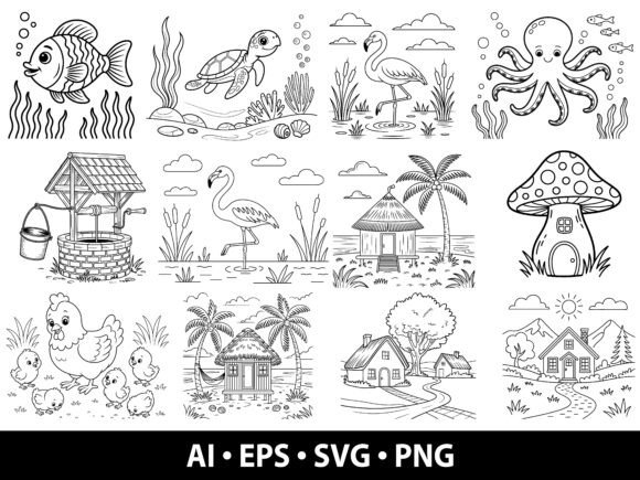 Animal & Nature Coloring Pages Pack: Graphics & Illustrations