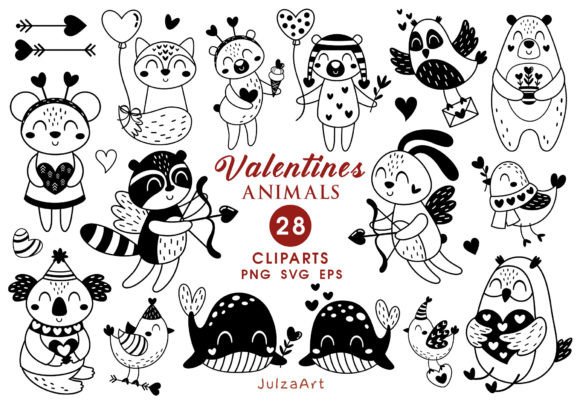 Black Valentine Animal Clipart: Graphics & Illustrations for Sellers