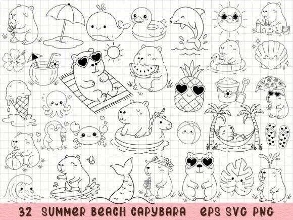 Capybara Clipart: Summer Animal SVG Graphics & Illustrations