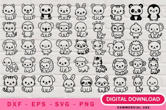 Chibi Animal Outline SVG Bundle: Graphics & Illustrations