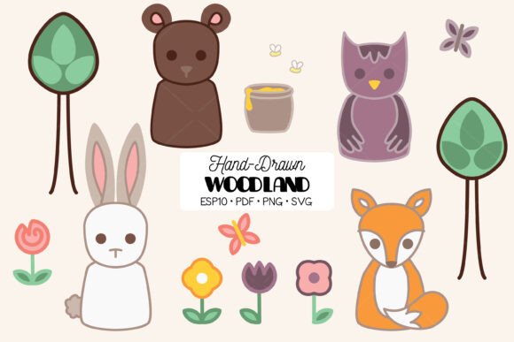 Color Woodland Animal Graphics: Fox, Bear, Owl Illustrations