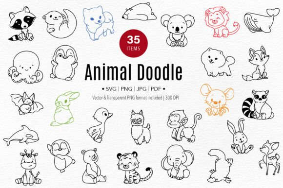 Cute Animal Doodles Line Art Clipart: Graphics & Illustrations for Local Branding