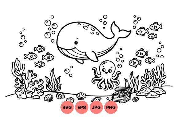 Cute Ocean Animal Coloring SVG