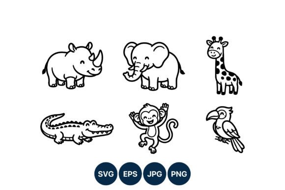 Cute Safari Animal Vector Line Art: Graphics & Illustrations