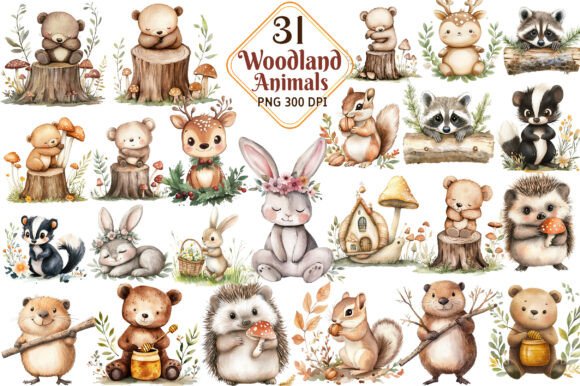 Cute Woodland Animal Clipart: Graphics & Illustrations for Whimsical Branding