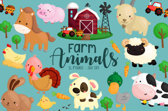 Farm Animal Clipart – Cute Animal Graphics & Illustrations