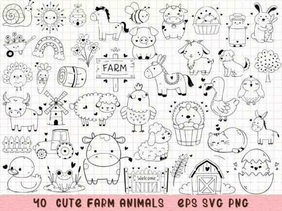 Farm Animal Clipart Cute Animal SVG Graphics & Illustrations