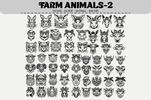 Farm Animal Faces – 59 Designs: Graphics & Illustrations for Local Branding