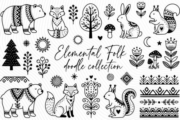 Folk Art Animal Clipart Bundle: Graphics & Illustrations