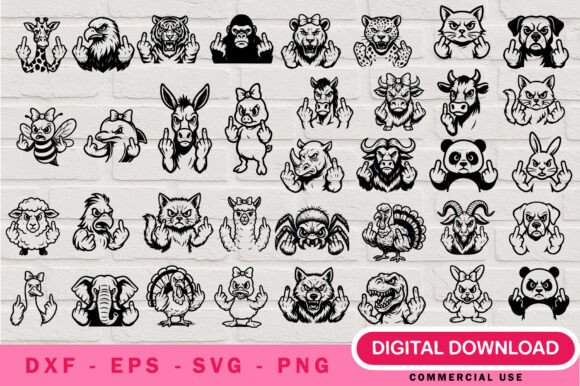 Funny Animal Middle Finger SVG Bundle: Graphics & Illustrations