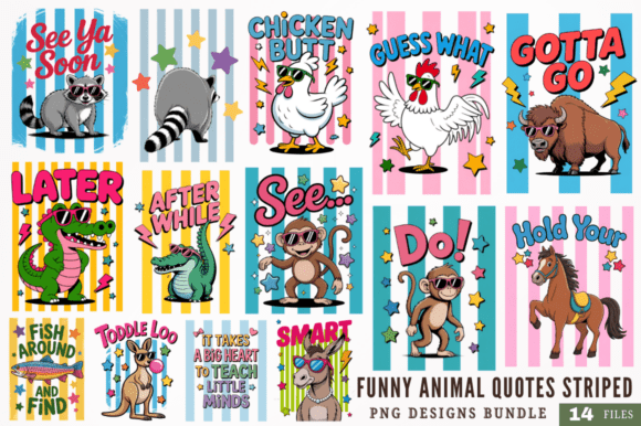 Funny Animal Quotes Striped PNG Designs: Graphics & Illustrations for Local Brands