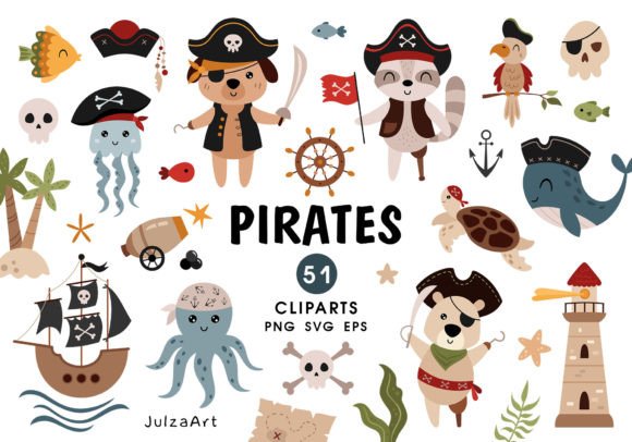 Pirate Animal SVG Clipart for Real Embroidery Projects