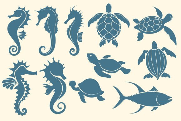 Sea Animal Silhouette Vector Set: Graphics & Illustrations for Crafters