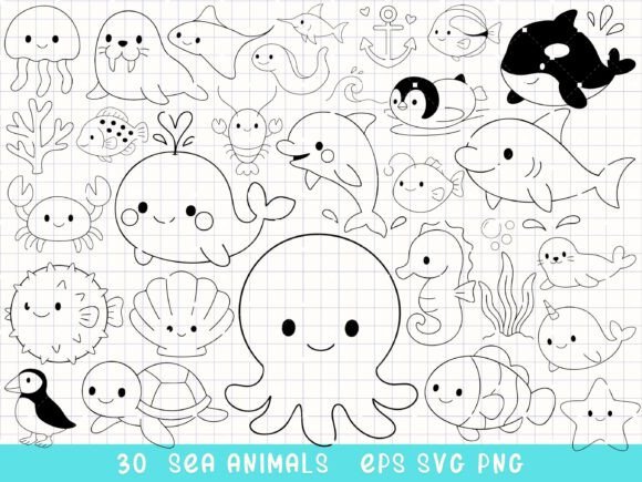 Sea Animals Clipart Ocean Animal SVG Graphics & Illustrations