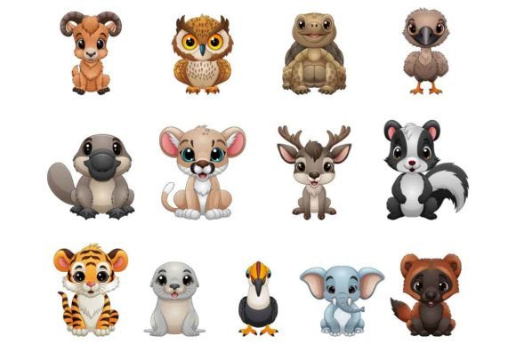 Set of Fourteen Little Animal Collection: Graphics & Illustrations