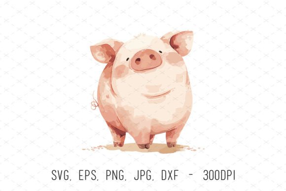Watercolor Funny Pig Farm Animal Clipart: Graphics & Illustrations