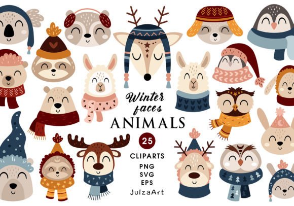 Winter Animal Faces Clipart: Graphics & Illustrations for Local Branding